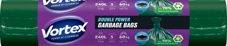 VORTEX Podwójna Moc 2-warstwowe worki na śmieci LDPE 120x125cm zielony 240L/5 sztuk
