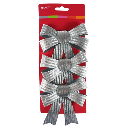 Zestaw kokard dekoracyjnych - prążki (3 szt.) srebrnych