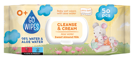GOWIPES BABY chusteczki nawilżane Aloe woda i mleko migdałowe Flip top 50 sztuk