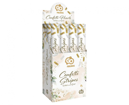 Konfetti pneumatyczne Złoto-białe paski, papierowe / 40cm