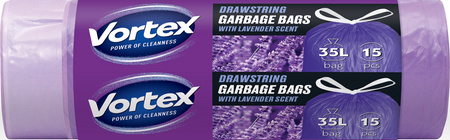 VORTEX Worki na śmieci z taśmą ściągającą o lawendowym zapachu HDPE 50x60cm fioletowe 35L/15 sztuk