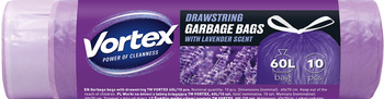 VORTEX Worki na śmieci z taśmą ściągającą o zapachu lawendy HDPE 60x70cm fioletowe 60l /10szt