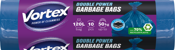 HURT - VORTEX Podwójna Moc 2-warstwowe worki na śmieci LDPE 70x110cm niebieski 120L/10 sztuk