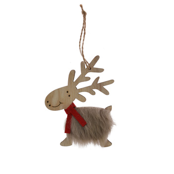 Drewniany renifer z futerkiem