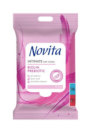 HURT - Novita chusteczki nawilżane intymne Biolin prebiotyk 15 sztuk x 14 op