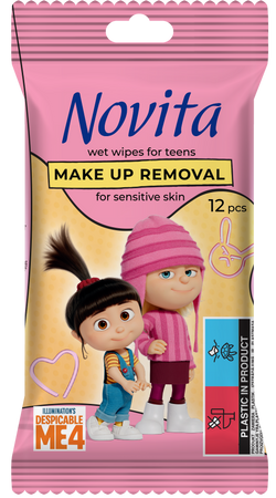 HURT - Novita Minionki Chusteczki nawilżane do demakijażu dla nastolatków, 12 szt x 27 op