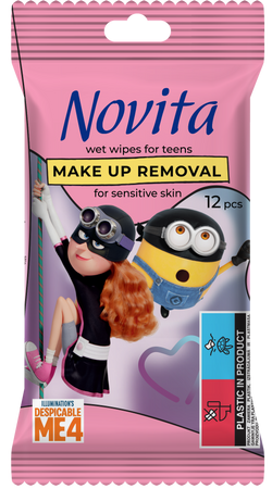 HURT - Novita Minionki Chusteczki nawilżane do demakijażu dla nastolatków, 12 szt x 27 op