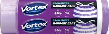 VORTEX Worki na śmieci z taśmą ściągającą HDPE 50x60cm fioletowo białe 35L/15 sztuk 