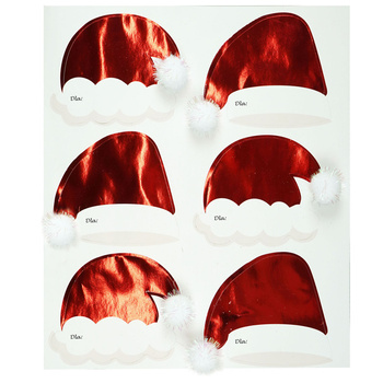 Bileciki na prezenty - czapki Mikołaja (6 szt.)