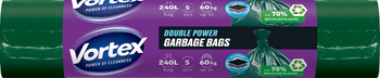 HURT - VORTEX Podwójna Moc 2-warstwowe worki na śmieci LDPE 120x125cm zielony 240L/5 sztuk 