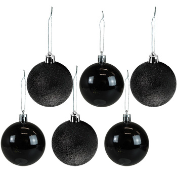 Zestaw bombek czarno-brokatowych (6 szt.)