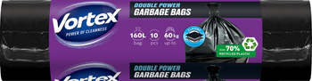 VORTEX Podwójna Moc 2-warstwowe worki na śmieci LDPE 110x105 cm czarny 160L/10 sztuk 